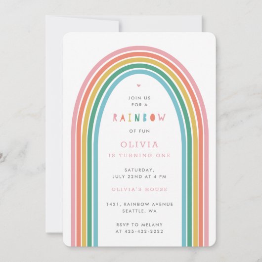 Rainbow Fun, verjaardagsfeest van het Kind Peach I Kaart (Voorkant)