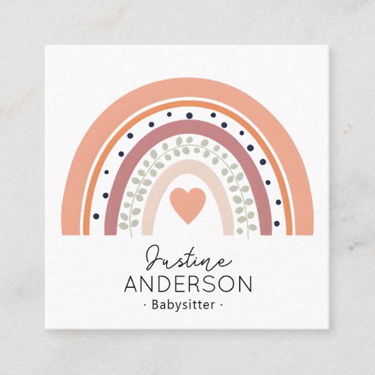 Rainbow Funky SCANDI HART REGENBOOG BABYSITTER Vierkante Visitekaartje (Voorkant)