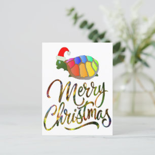 Rainbow Funny Turtle Wearing Santa Hat Xmas-cadeau Feestdagenkaart
