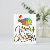 Rainbow Funny Turtle Wearing Santa Hat Xmas-cadeau Feestdagenkaart (Staand voorkant)