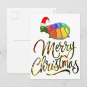 Rainbow Funny Turtle Wearing Santa Hat Xmas-cadeau Feestdagenkaart (Voorkant / Achterkant)