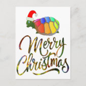 Rainbow Funny Turtle Wearing Santa Hat Xmas-cadeau Feestdagenkaart (Voorkant)