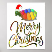 Rainbow Funny Turtle Wearing Santa Hat Xmas-cadeau Poster (Voorkant)