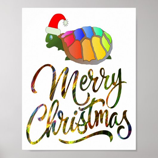 Rainbow Funny Turtle Wearing Santa Hat Xmas-cadeau Poster (Voorkant)
