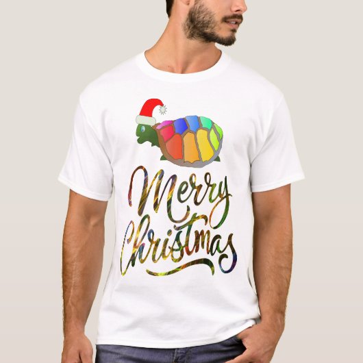 Rainbow Funny Turtle Wearing Santa Hat Xmas-cadeau T-shirt (Voorkant)