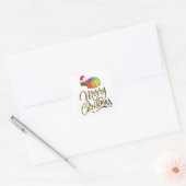 Rainbow Funny Turtle Wearing Santa Hat Xmas-cadeau Vierkante Sticker (Envelop)