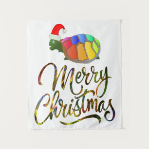 Rainbow Funny Turtle Wearing Santa Hat Xmas-cadeau Wandkleed