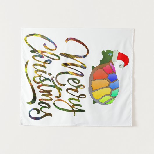 Rainbow Funny Turtle Wearing Santa Hat Xmas-cadeau Wandkleed (Voorkant (horizontaal))
