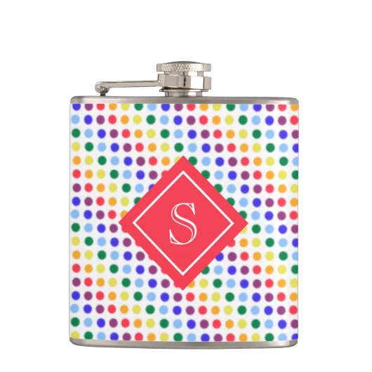 Rainbow Fuzzy Stippen Gepersonaliseerd Monogram Heupfles (Voorkant)