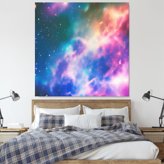Rainbow Galaxy Blooming Stretched Canvas Afdrukken (Insitu (Slaapkamer))