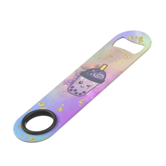 Rainbow Galaxy Boba Thee Glitter Flesopener Speed Flessenopener (Voorkant Gekanteld)