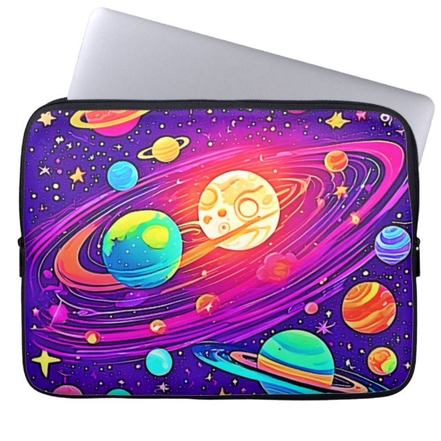Rainbow Galaxy: Cartoon Fun Laptop Sleeve (Voorkant)