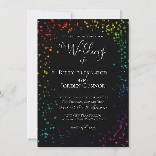 Rainbow Galaxy Starry Sparkle Wedding Kaart (Voorkant)
