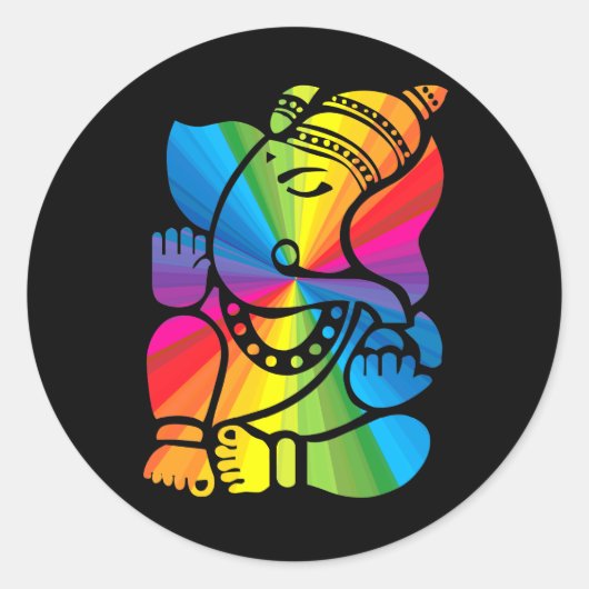 Rainbow Ganesha Ronde Sticker (Voorkant)