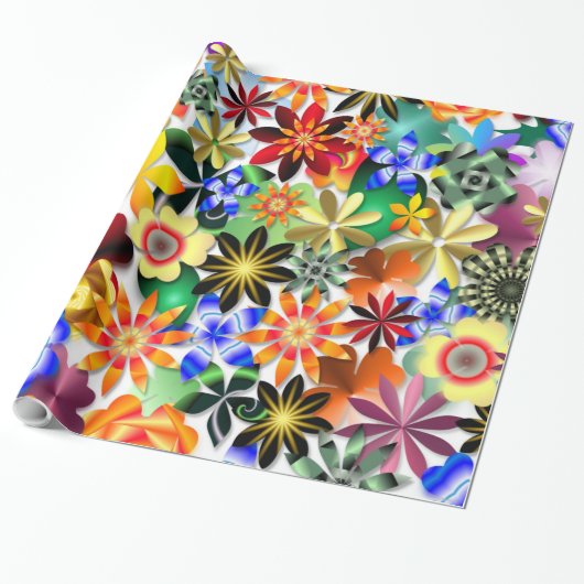 Rainbow Garden Art Deco Flowers Cadeaupapier (Uitgerold)