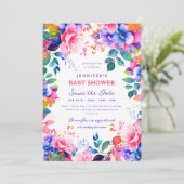 Rainbow Garden Floral Baby shower Opslaan Datum Kaart (Staand voorkant)