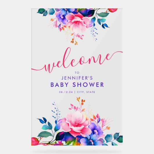 Rainbow GARDEN FLORAL Baby shower Welkom Acryl Bord (Voorkant)