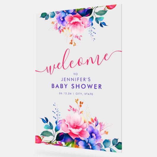 Rainbow GARDEN FLORAL Baby shower Welkom Acryl Bord (Hoek)