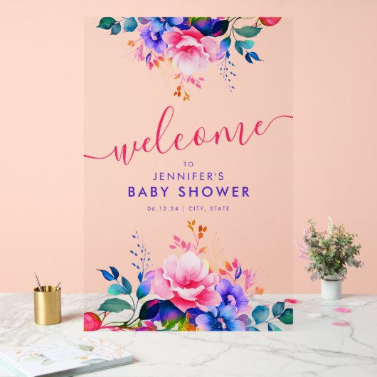 Rainbow GARDEN FLORAL Baby shower Welkom Acryl Bord (Huwelijk)