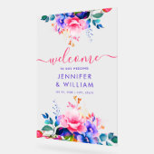 Rainbow Garden Floral Script Huwelijk Welkom Acryl Bord (Hoek)