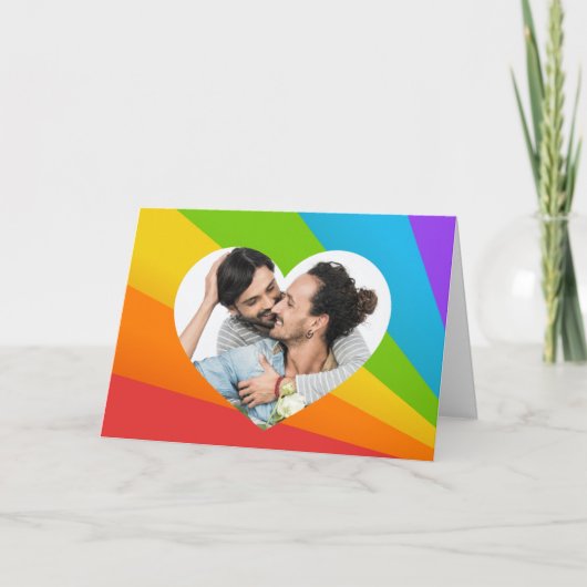 Rainbow Gay Couple Photo in Heart Romantic Love Kaart (Voorkant)