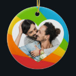 Rainbow Gay Couple Photo in Heart Romantic Love Keramisch Ornament<br><div class="desc">Een aangepast cadeautje voor homopaar met kerstversiering voor gelukkig getrouwde mannen. Voeg je eigen romantische foto toe aan het  LGBT-hart voor een gepersonaliseerd cadeau van liefde.</div>