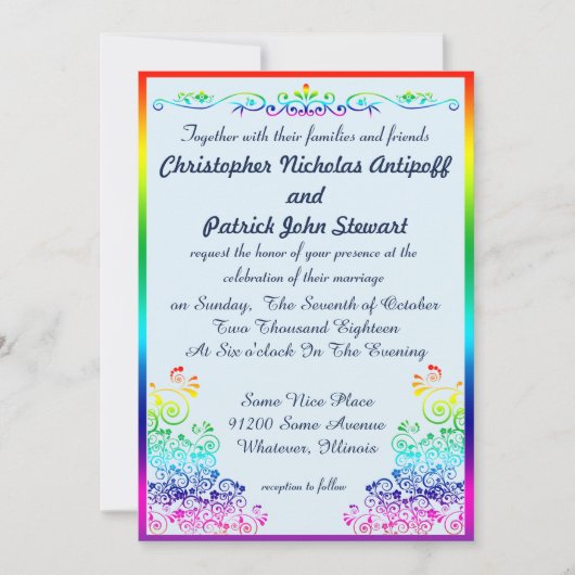 Rainbow Gay Elegant Stijlvolle Pride Wedding Kaart (Voorkant)