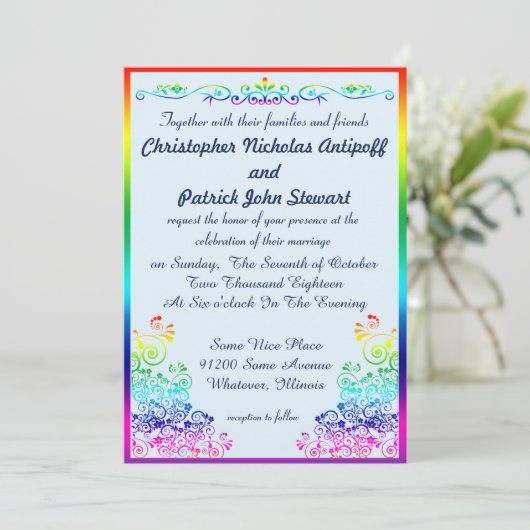Rainbow Gay Elegant Stijlvolle Pride Wedding Kaart (Staand voorkant)