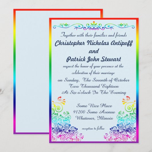 Rainbow Gay Elegant Stijlvolle Pride Wedding Kaart (Voorkant / Achterkant)