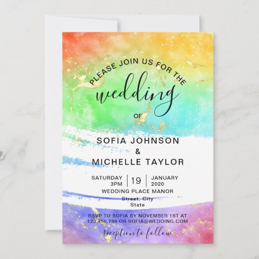 Rainbow Gay en Lesbian Pride Mrs. & Mrs. Uitnodigi Kaart (Voorkant)