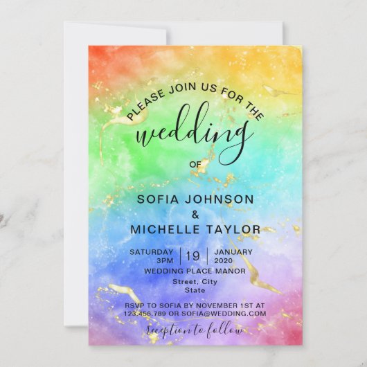 Rainbow Gay en Lesbian Pride Mrs. & Mrs. Uitnodigi Kaart (Voorkant)