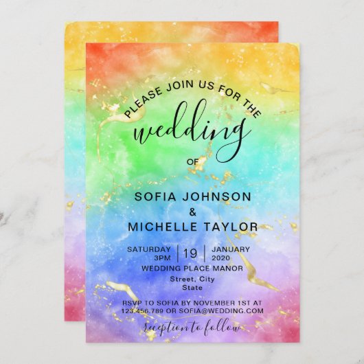 Rainbow Gay en Lesbian Pride Mrs. & Mrs. Uitnodigi Kaart (Voorkant / Achterkant)