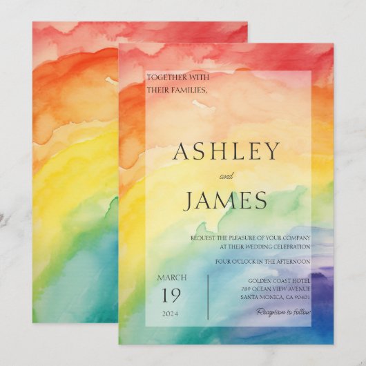 Rainbow Gay Lesbisch Bruiloft LGBTQ Waterverf Kaart (Voorkant / Achterkant)