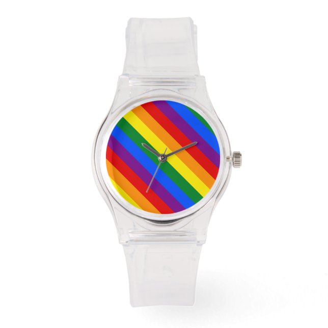 Rainbow Gay Lesbisch Trans Queer LGBTQ Pride Vlag Horloge (Voorkant)