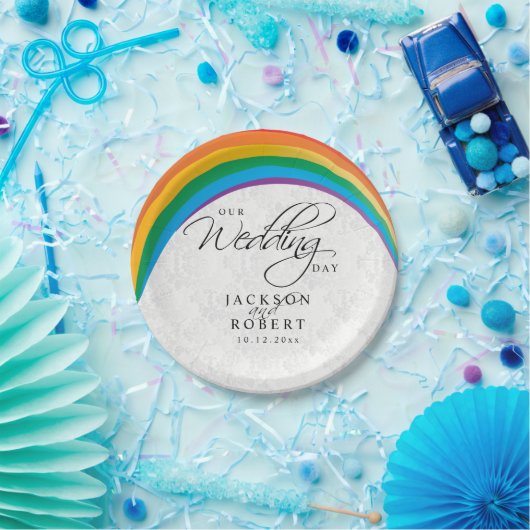Rainbow Gay - Onze huwelijksdag Papieren Bordje (Feest)