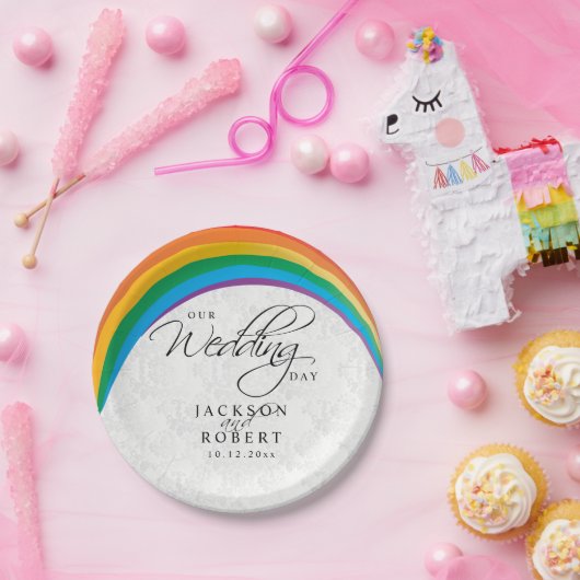 Rainbow Gay - Onze huwelijksdag Papieren Bordje (Feest)