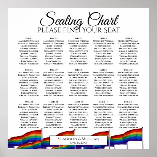 Rainbow Gay Pride 15 Table Wedding Seating Chart Poster (Voorkant)