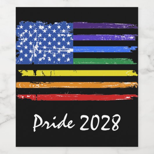 Rainbow Gay Pride Black Wijn Etiket (Enkel label)