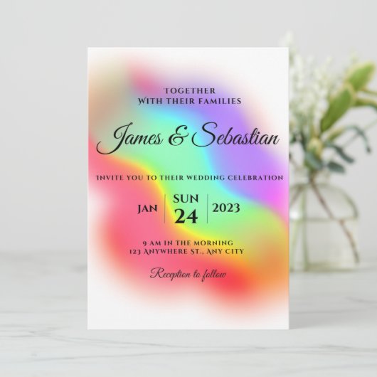 Rainbow gay pride bruiloft kaart (Staand voorkant)