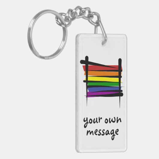 Rainbow Gay Pride Brush Vlag Sleutelhanger (Voorkant Links)