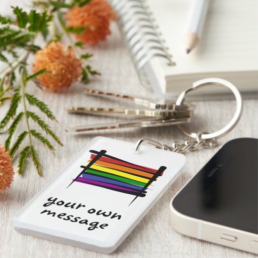 Rainbow Gay Pride Brush Vlag Sleutelhanger (Voorkant Rechts)