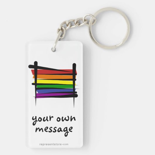 Rainbow Gay Pride Brush Vlag Sleutelhanger (achterkant)