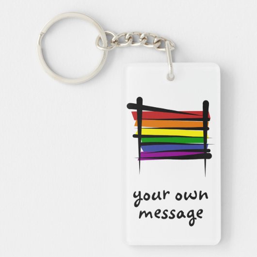 Rainbow Gay Pride Brush Vlag Sleutelhanger (Voorkant)