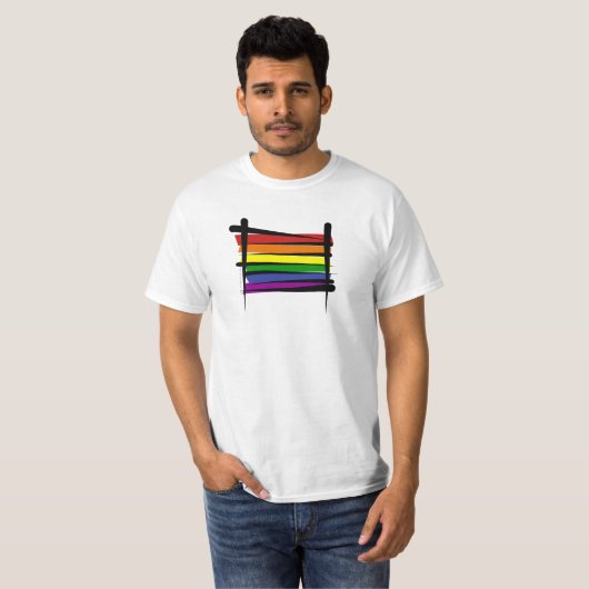 Rainbow Gay Pride Brush Vlag T-shirt (Voorkant volledig)