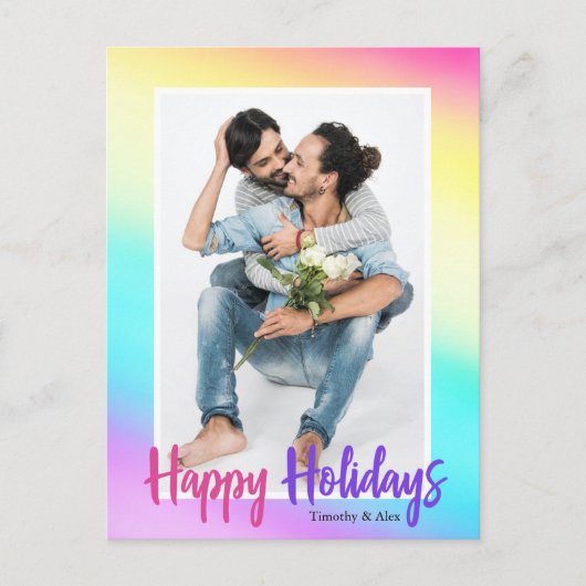 Rainbow Gay Pride Couple Foto Prettige feestdagen Briefkaart (Voorkant)