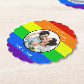 Rainbow Gay Pride Custom Couple Photo Bold Weddens Kartonnen Onderzetters (Gekanteld)