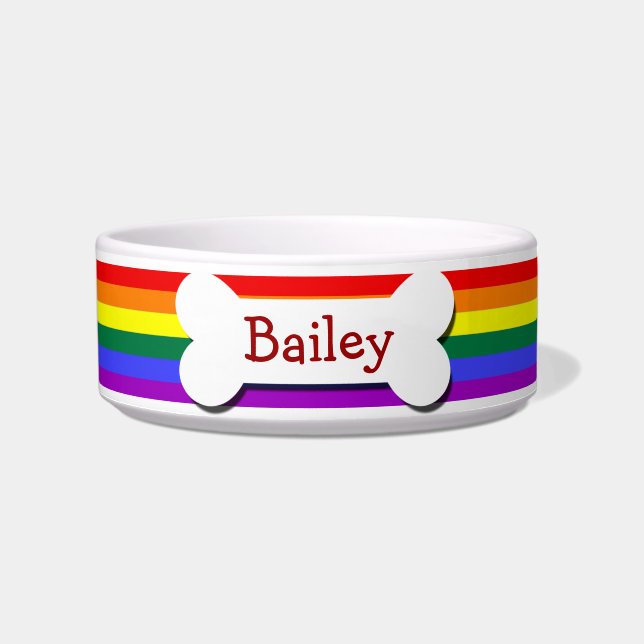 Rainbow Gay Pride Dog Bone Voerbakje (Voorkant)