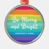 Rainbow Gay Pride Merry & Bright Aangepast kerstfe Metalen Ornament (Voorkant)