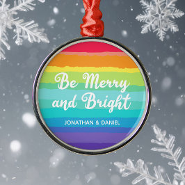 Rainbow Gay Pride Merry & Bright Aangepast kerstfe Metalen Ornament