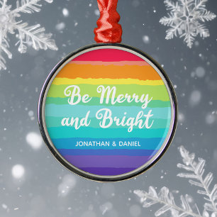 Rainbow Gay Pride Merry & Bright Aangepast kerstfe Metalen Ornament